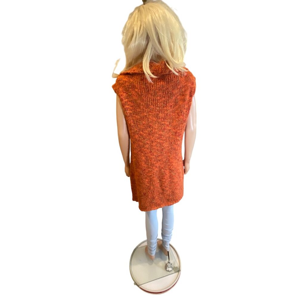 Chico's Crochet Long Sweater Cardigan Vest W's M Wool Blend Orange Fall Chunky - Picture 6 of 12
